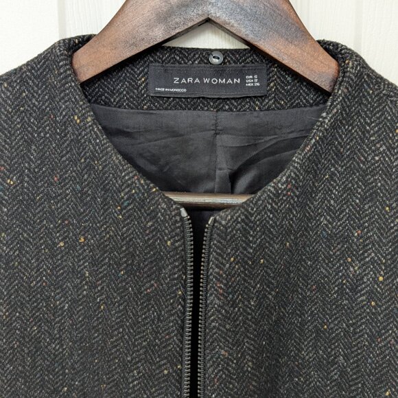 Zara Collarless Wool Winter Coat - Picture 3 of 4